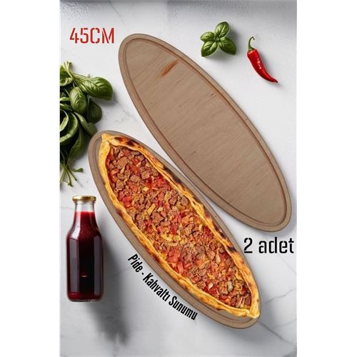 Turk Ahşap Pide Sunum ve Kesim Tahtası 2 adet 45 Cm