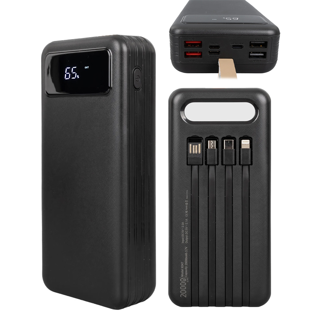 20000 MAH DİJİTAL GÖSTERGELİ USB-MICRO-LIGHTNING-TYPE-C GİRİŞLİ VE KABLOLU POWERBANK (4767)