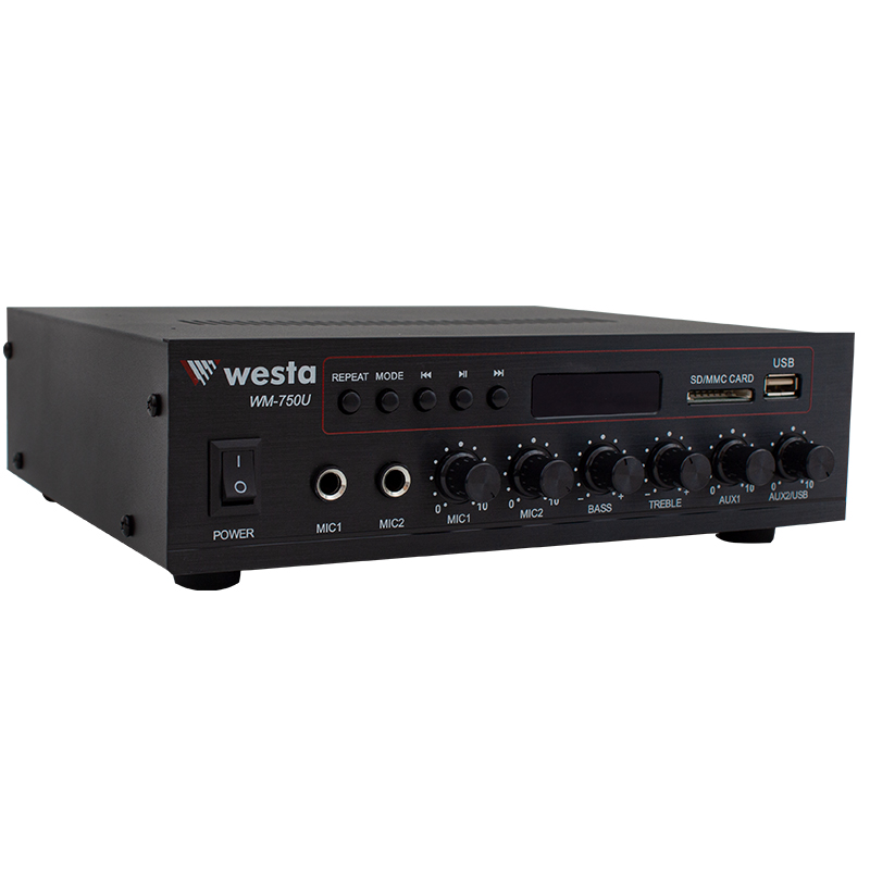 WESTA WM-750U 80W MİNİ 100V/70V/4-16 OHM USB/SD/BLUETOOTH/ UK-2 MİK.GİRİŞ TRAFOLU ANFİ (4767)