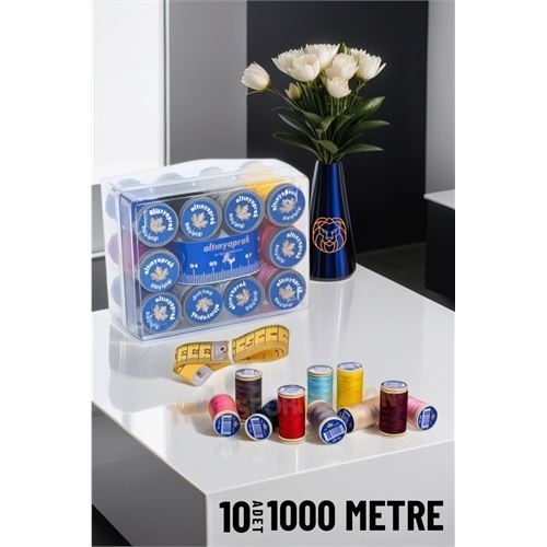 Turk 10 Renk 1000 Mt Kutulu Mezuralı Dikiş İpliği Seti