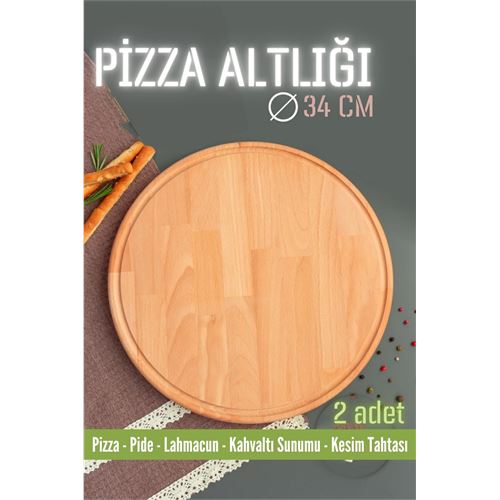 Turk Ahşap Pizza Lahmacun Pide Sunum ve Kesim Tahtası 34 cm 2 ADET