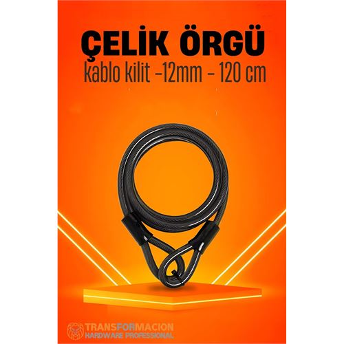 Turk Çelik Örgü Kablo Kilit 12mm 120 cm Bisiklet Kilidi Motosiklet Kilidi Eşya Garaj Kilidi