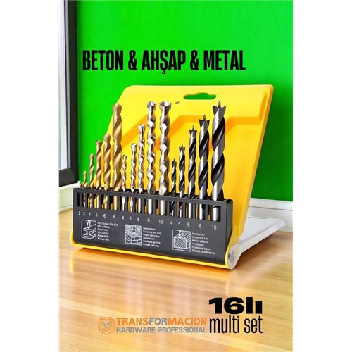 Turk Matkap Ucu Seti- Beton Metal Ahşap Matkap Ucu Drill Bits Set 16 lı SET