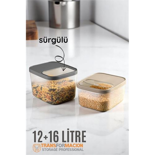 Turk Erzak Bakliyat Kutusu Sürgülü Kapak Saklama Kabı 12 ve 16 Litre 2 li