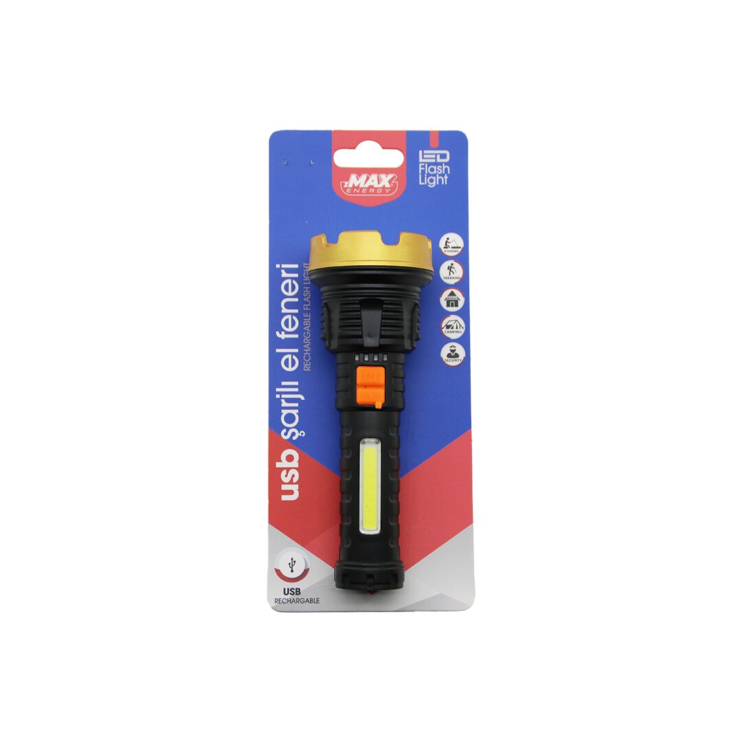 KÜÇÜK=15CM 2İN1= OSL LED - COB LED USB ŞARJLI EL FENERİ 3-KADEME IŞIK - FLAŞÖR ŞARJ GÖSTERGE (4767)
