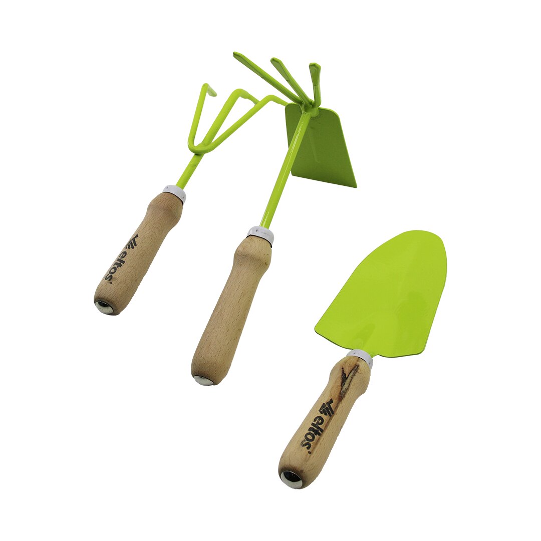 ELTOS EBS-003  3PCS  BAHÇE HOBİ SETİ  RENKLİ METAL   ÇİFT BAŞLI ÇAPA - 3 DİŞLİ TIRMIK - KÜREK  AHŞAP SAPLI (4767)