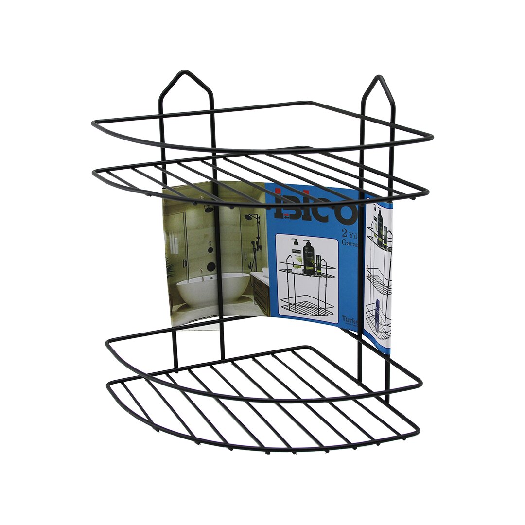 SİYAH  2 KATLI - ÜÇGEN METAL BANYO KÖŞELİK - DUŞKABİN RAF (4767)