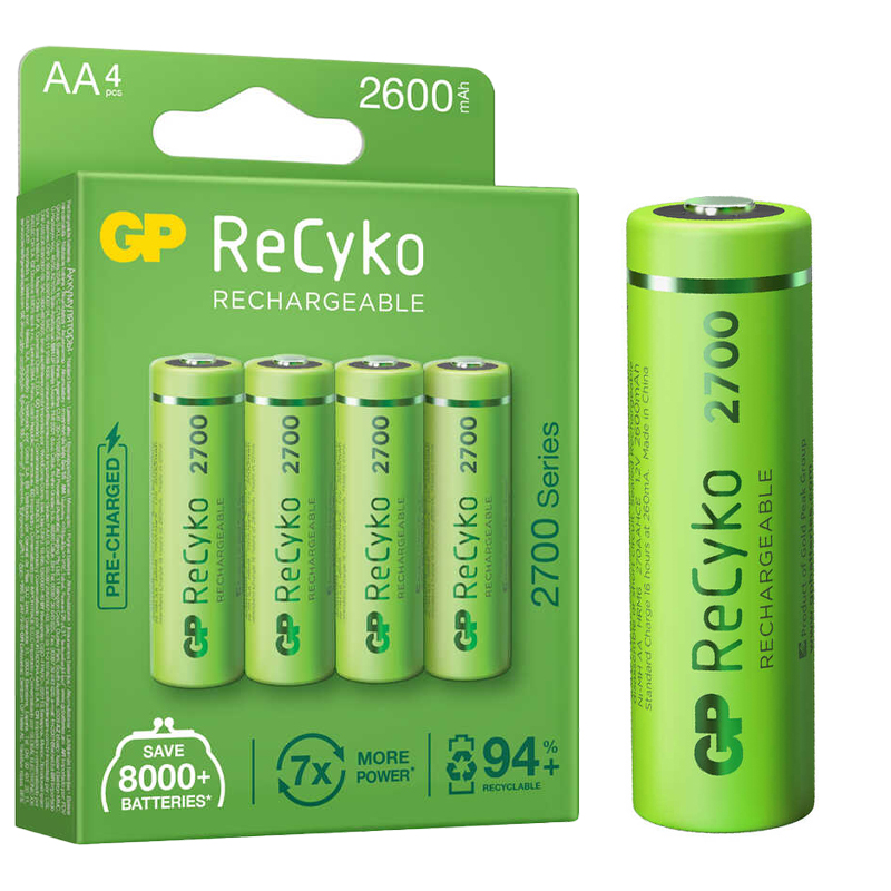 GP RECYKO AA 2600 MAH ŞARJLI 4LÜ PİL GP270AAHCE-2EB4 (GPRHC272E001) (4767)