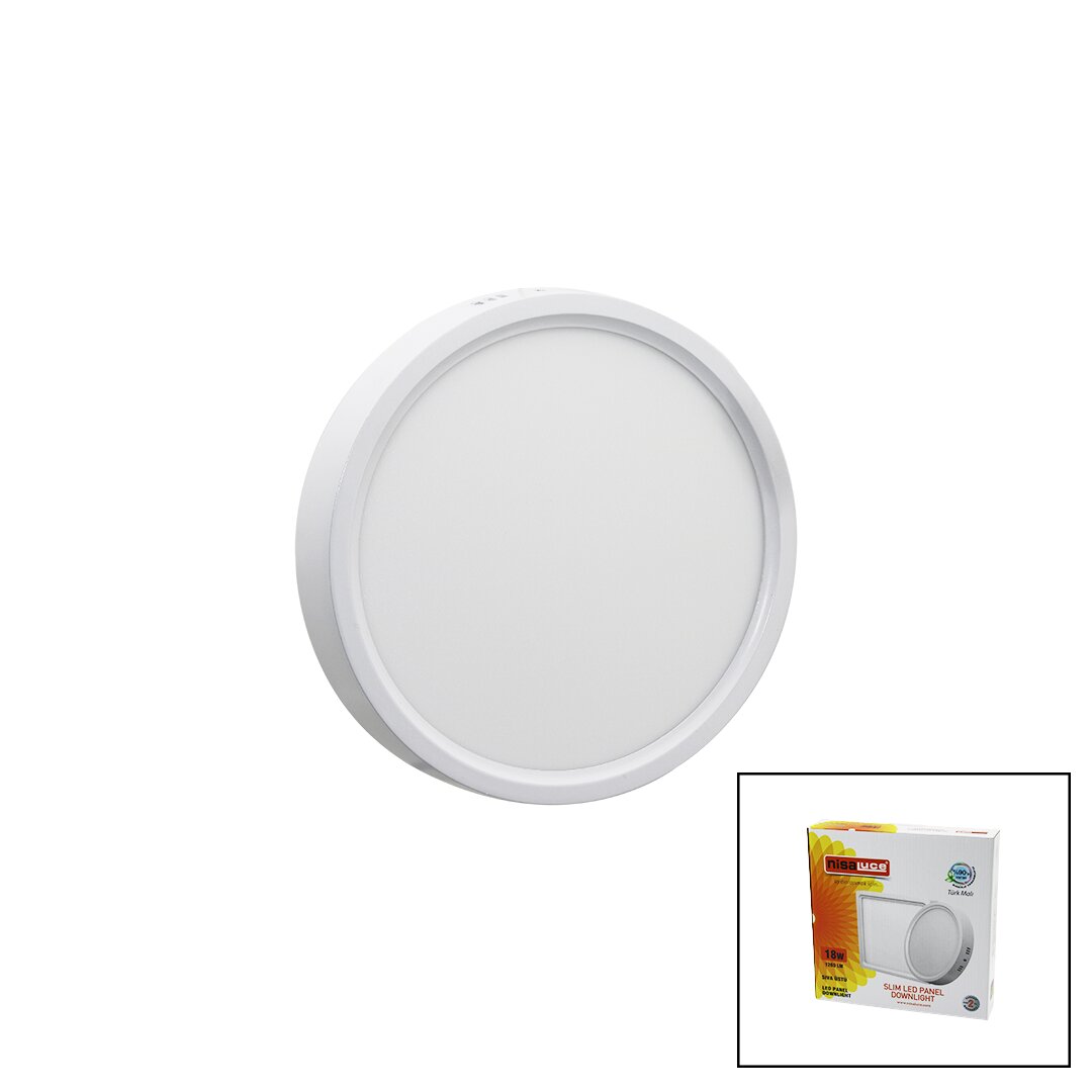 NİSALUCE EPL-18SÜ 18W BEYAZ METAL KASA SIVA ÜSTÜ YUVARLAK LED SLİM PANEL 1260LM BEYAZ=6500K 30.000 SAAT ÖMÜR (4767)