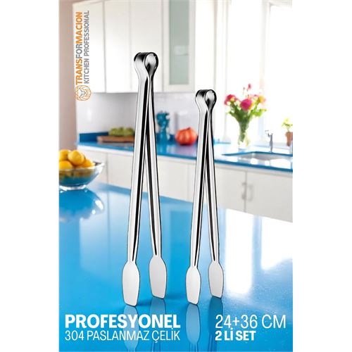 Turk 2 Boy Mutfak Maşası - Mangal Barbekü Maşası - Izgara Maşası Tava Maşası Çelik  18 ve 36 Cm