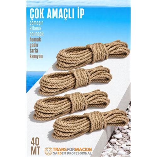 Turk Çok Amaçlı Kalın İp Hamak İpi - Çamaşır İpi Salıncak İpi Atlama İpi 40 Metre