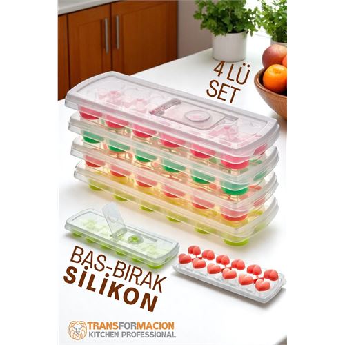 Turk Buz Kalıbı - Bas-Bırak Kapaklı Silikon Buz Kalıbı 4 lü SET