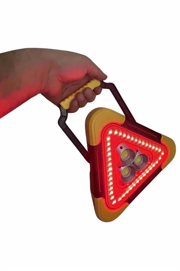 Reflektör Güneş Panelli Solarlı Şarjlı Üçgen Işıklı Trafik Reflektör Fener