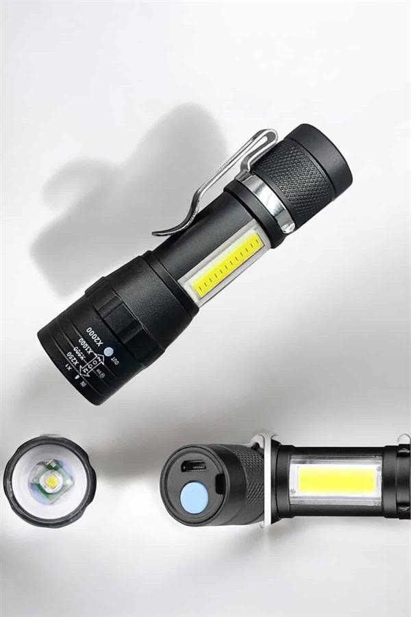 El Feneri Led USB Şarjlı Zoom Mini Led Işık Acil Durum Feneri