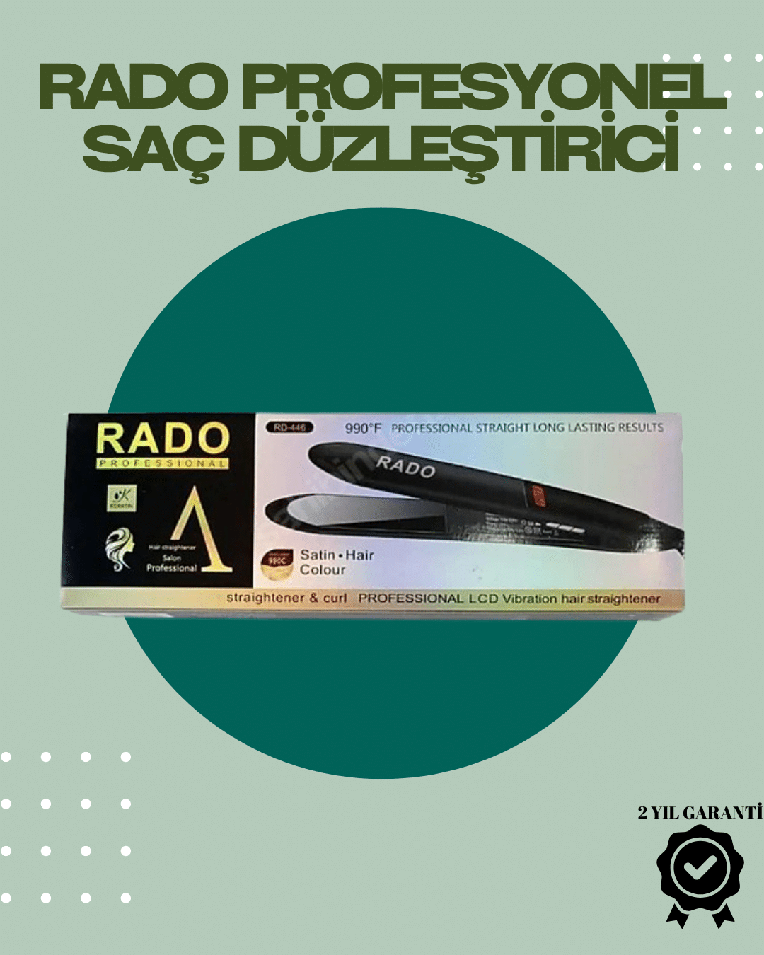 Rado RD-446 – Titanyum Seramik, 2.5 Metre Kablo, Hızlı Isınan Saç Düzleştirici