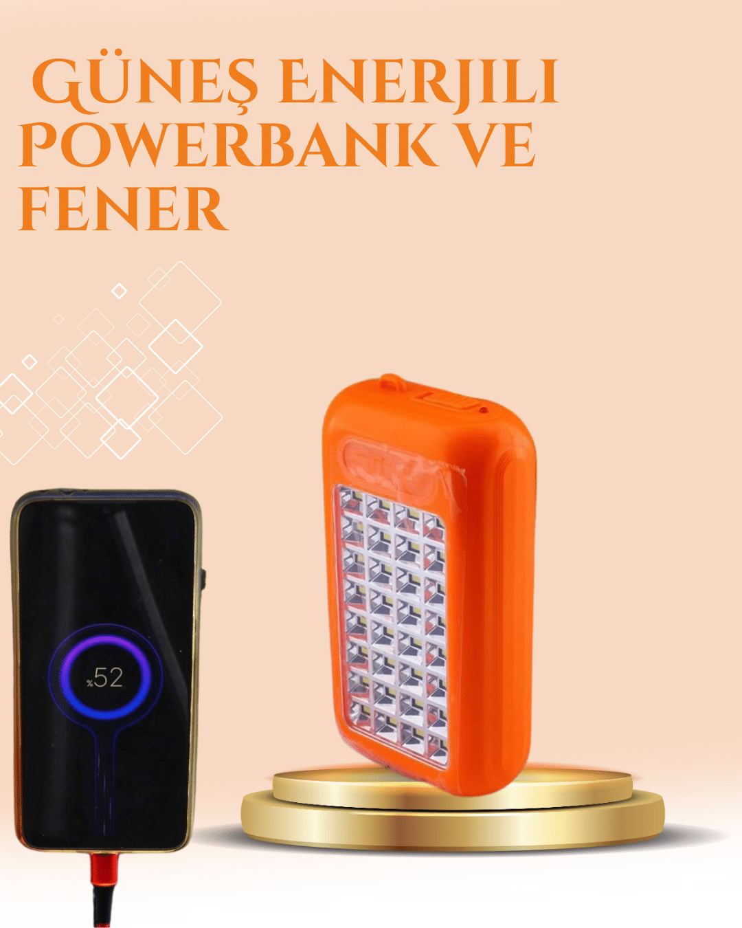 Gold Silver Güneş Enerjili Powerbank Işıldak – 10000 mAh, Taşınabilir, Suya Dayanıklı, 32 LED