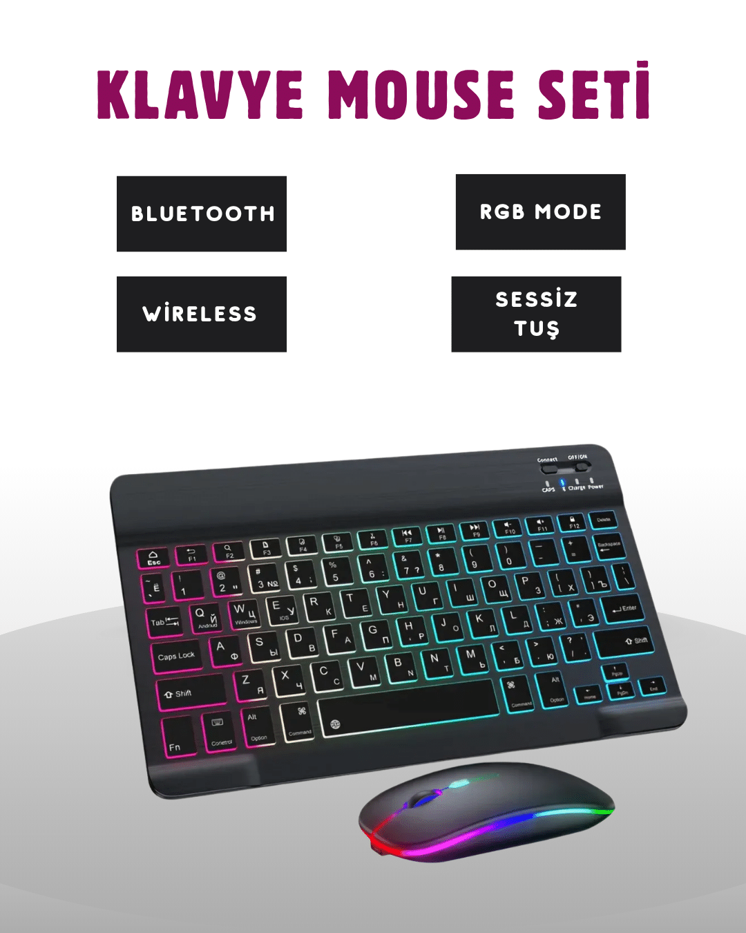 Türkçe Q Klavye Düzenli RGB Kablosuz Klavye Mouse Set