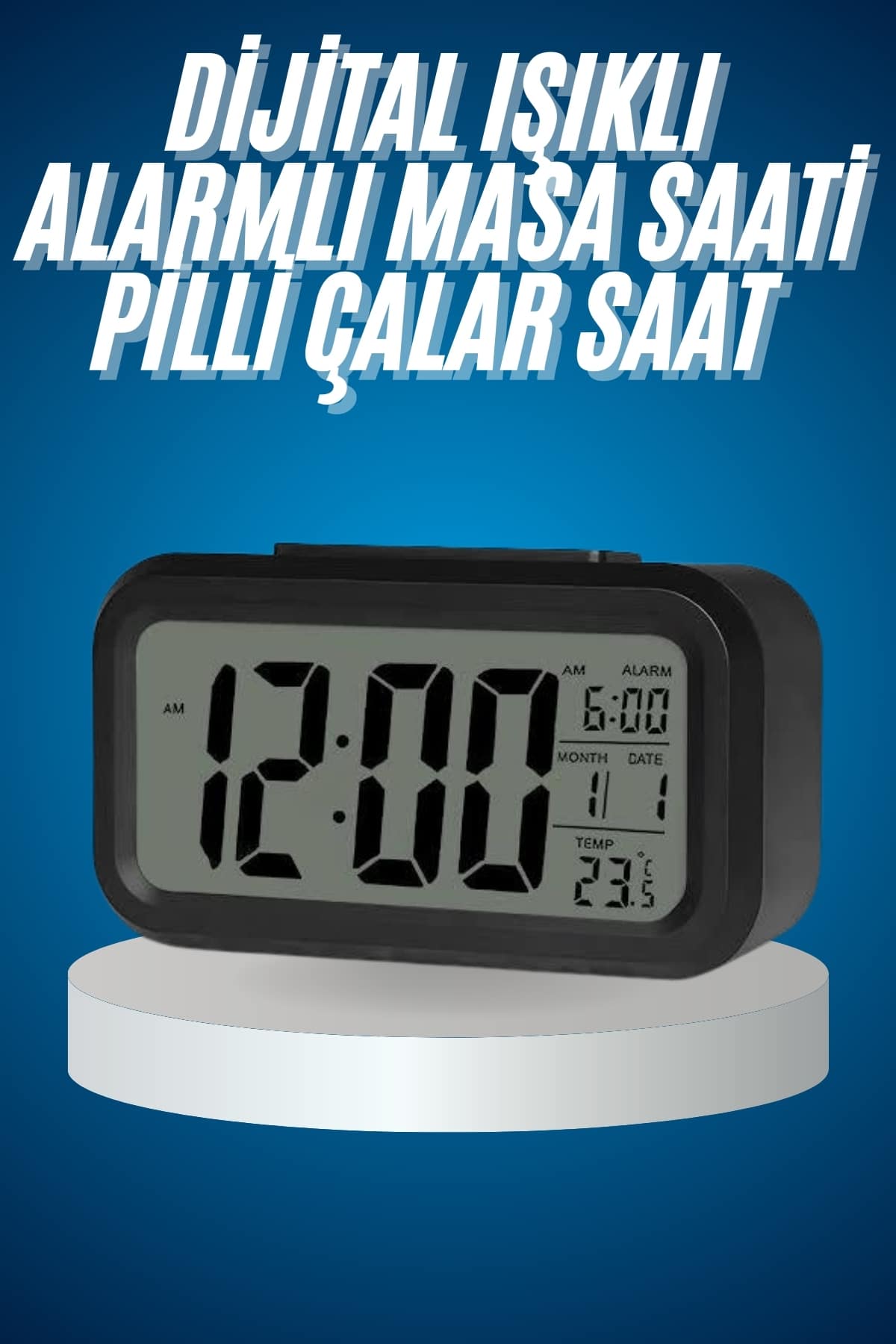 Işıklı Dereceli Masa Ofis Saati Alarmlı Termometre Takvim Çalar Saat