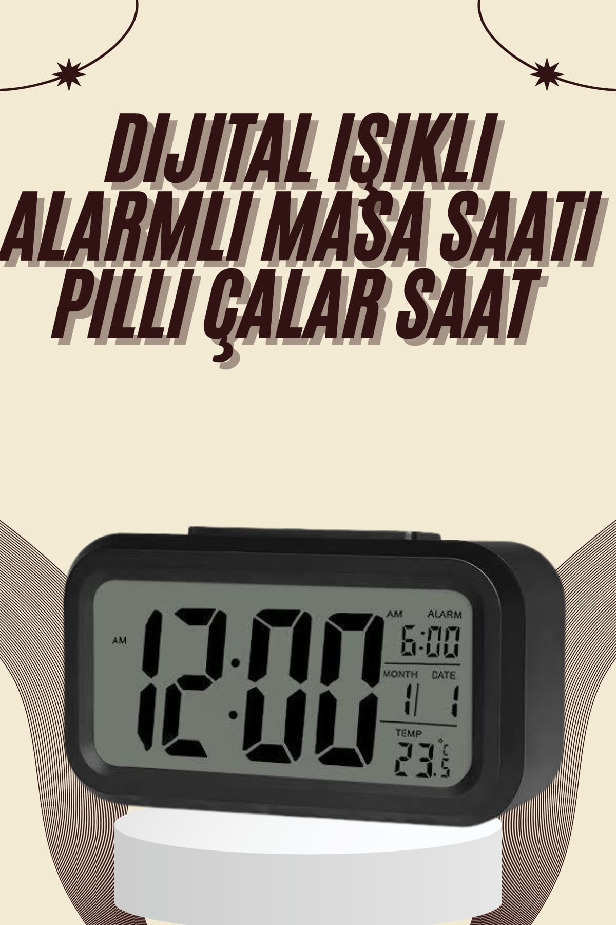 Dijital Masa Saati Termometreli Takvim Çalar Saat Led Ekran Pilli