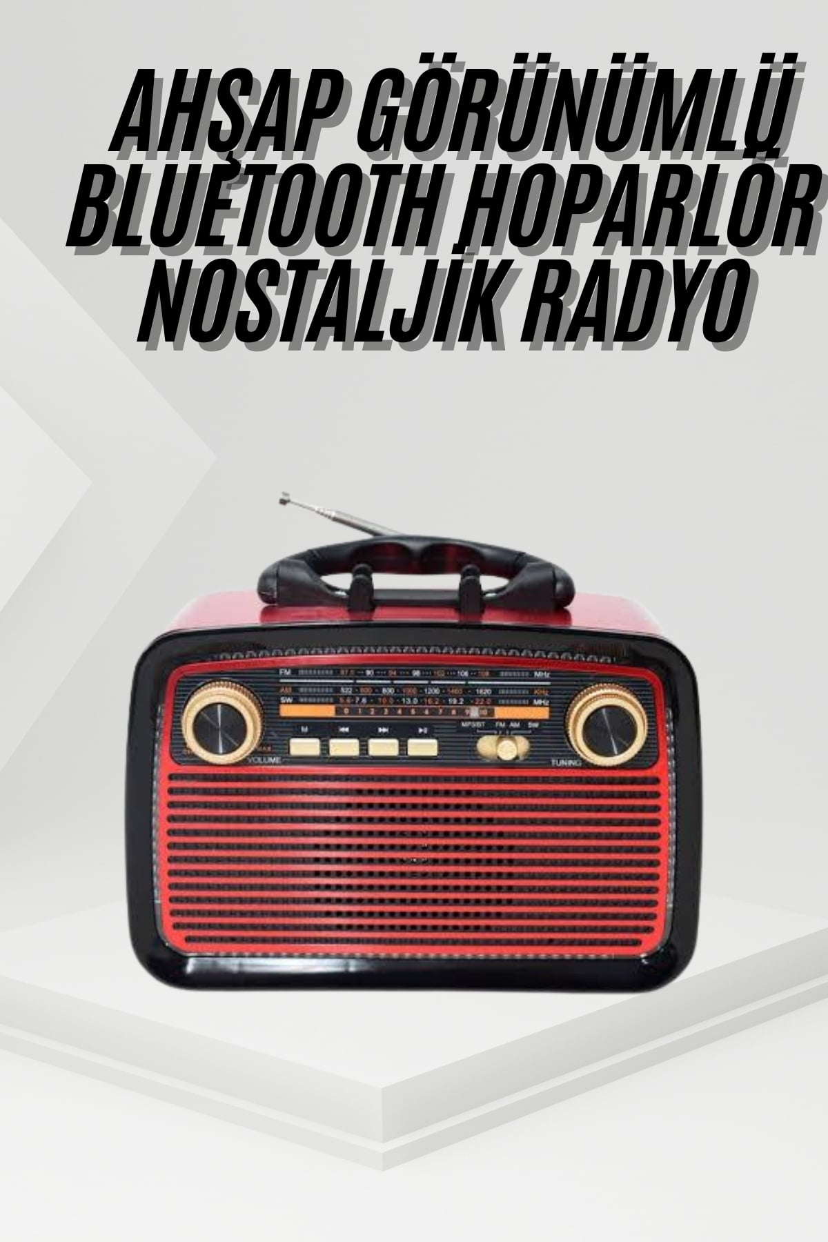 Nostalji Radyo Bluetooth Hoparlör USB-SD Kart Giriş Led Fener Işıklı Bataryalı Pilli