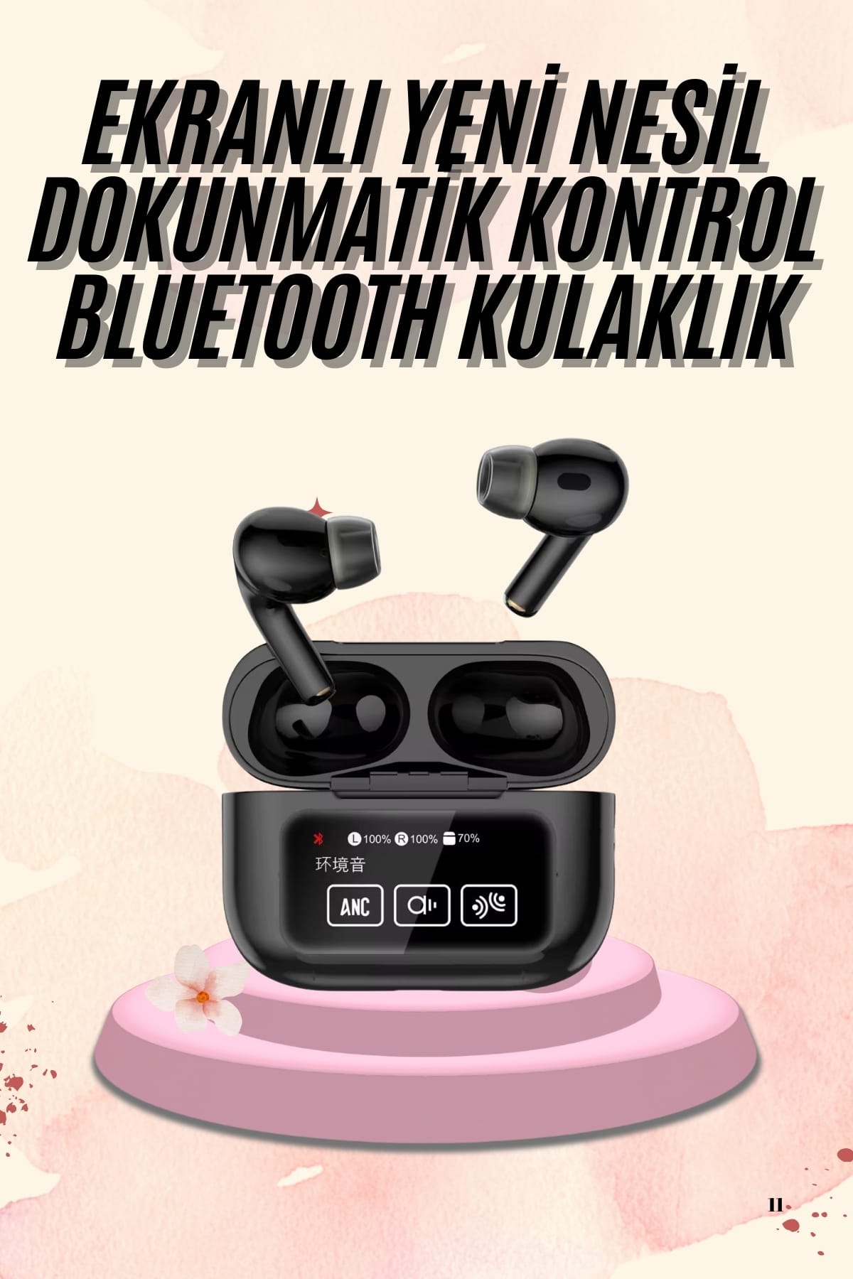 Kulak İçi Bluetooth Kulaklık Ekranlı Müzik Dinleme Çağrı Cevaplama Siyah