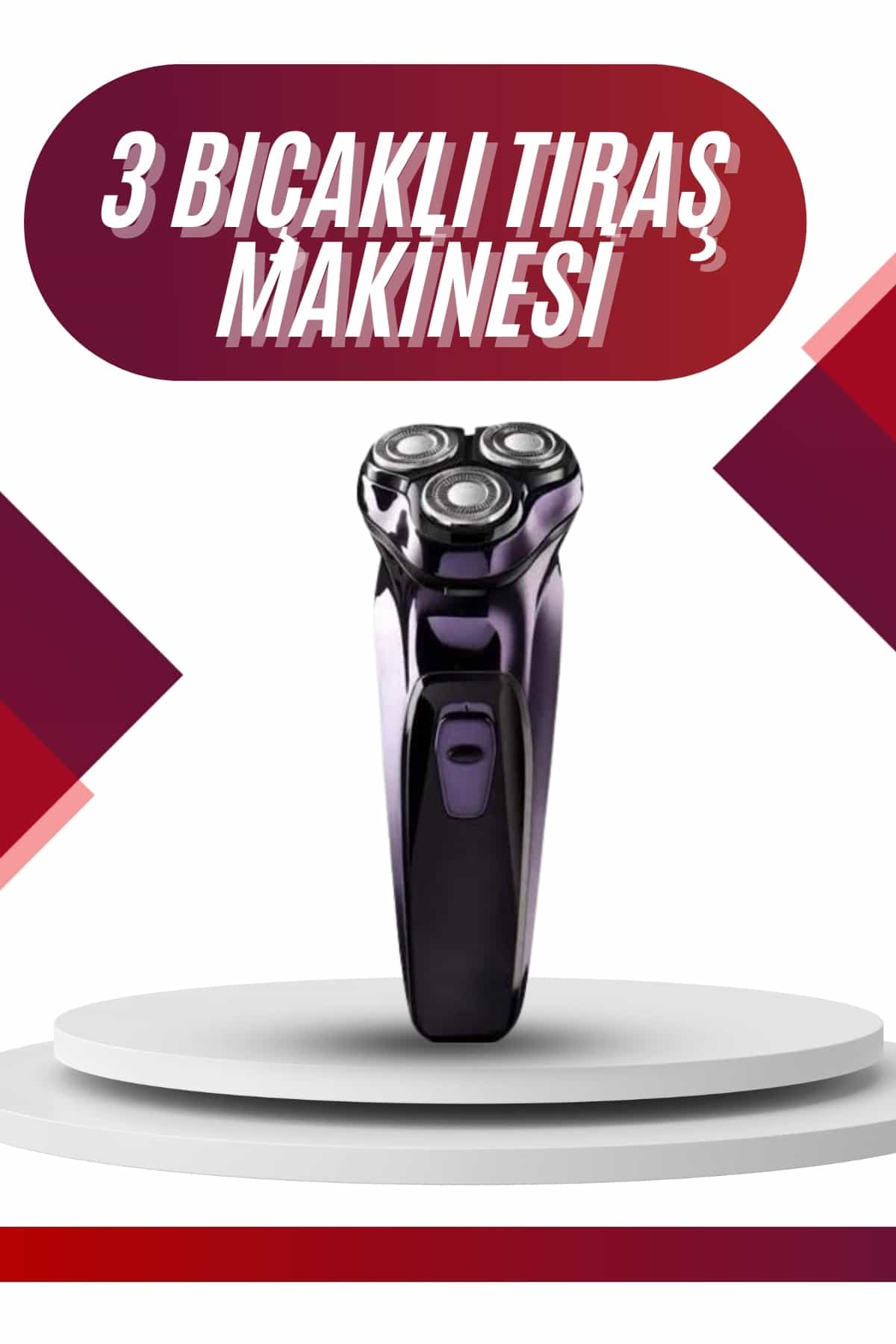 3 Bıçaklı Döner Başlıklı Sakal Sıfır Alma Tıraş Makinesi Profesyonel Paslanmaz Çelik