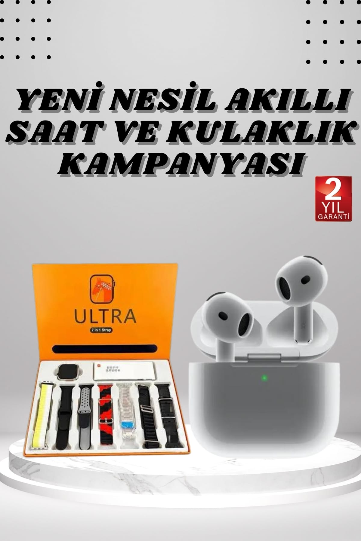 7 Kordonlu Akıllı Saat Ve 3.Nesil Kulaklık Dokunmatik Ekran Sesli Görüşme Yapabilen