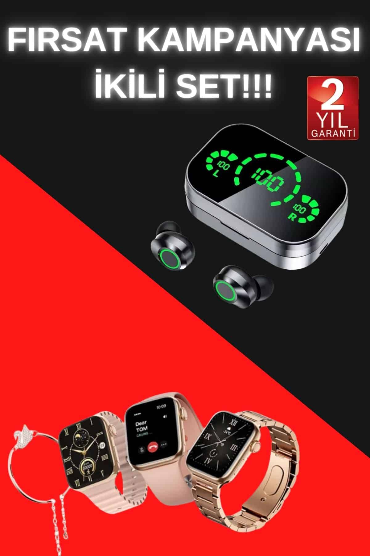 Yeni Nesil Kaliteli Akıllı Saat ve Kablosuz Bluetooth Kulaklık  Yüksek Ses Kaliteli