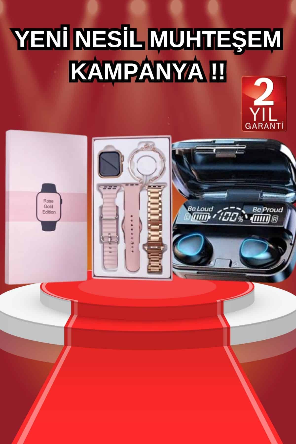 Aksesuar Hediyeli Akıllı Saat ve Dijital Göstergeli Powerbankli Bluetooth Kulaklık