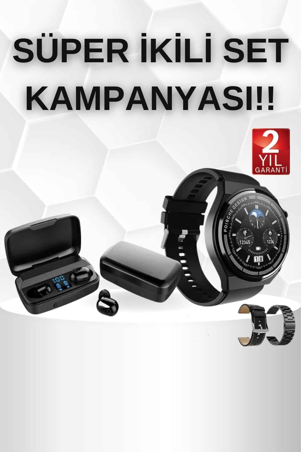 Kablosuz Bluetooth Kulaklık ve Kordon Hediyeli Akıllı Saat Nabız Ölçer Uzun Pil Ömrü