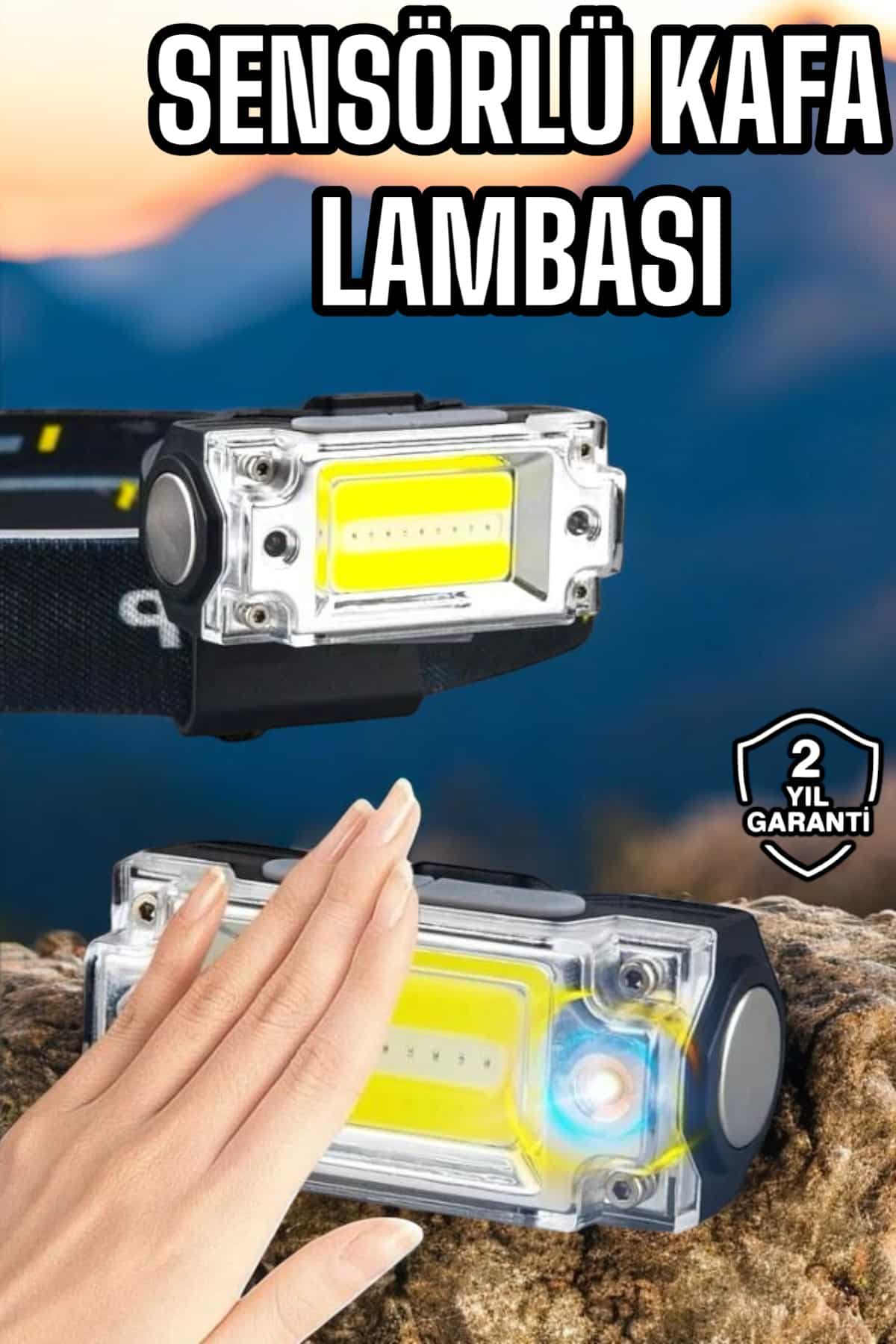 Beyaz Led Işık Sensörlü Kafa Lambası Lityum Batarya Led...