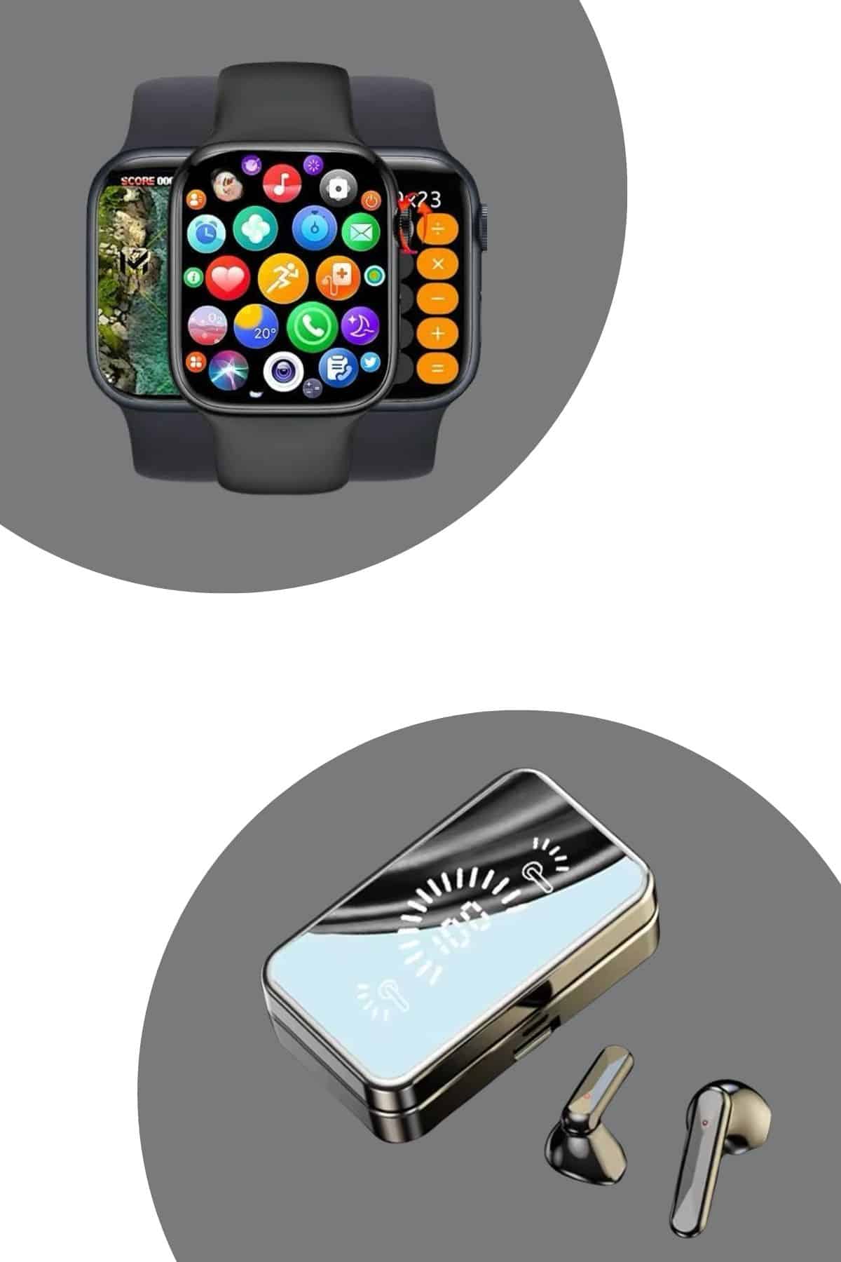 Powerbank Aynalı Bluetooth Kulaklık Ve Akıllı Saat Seti ANC Özelliği Dokunamatik