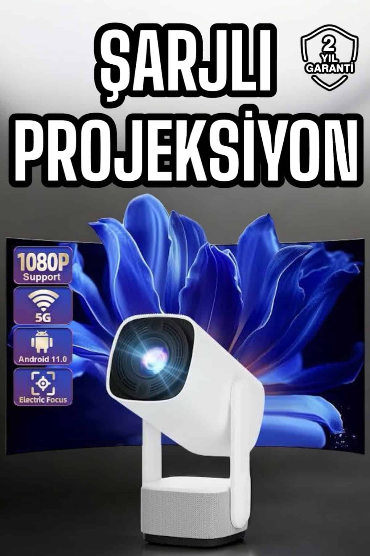 Şarjlı Projeksiyon Oyun Sinema Projektörü 4K HD Görüntü Kaliteli