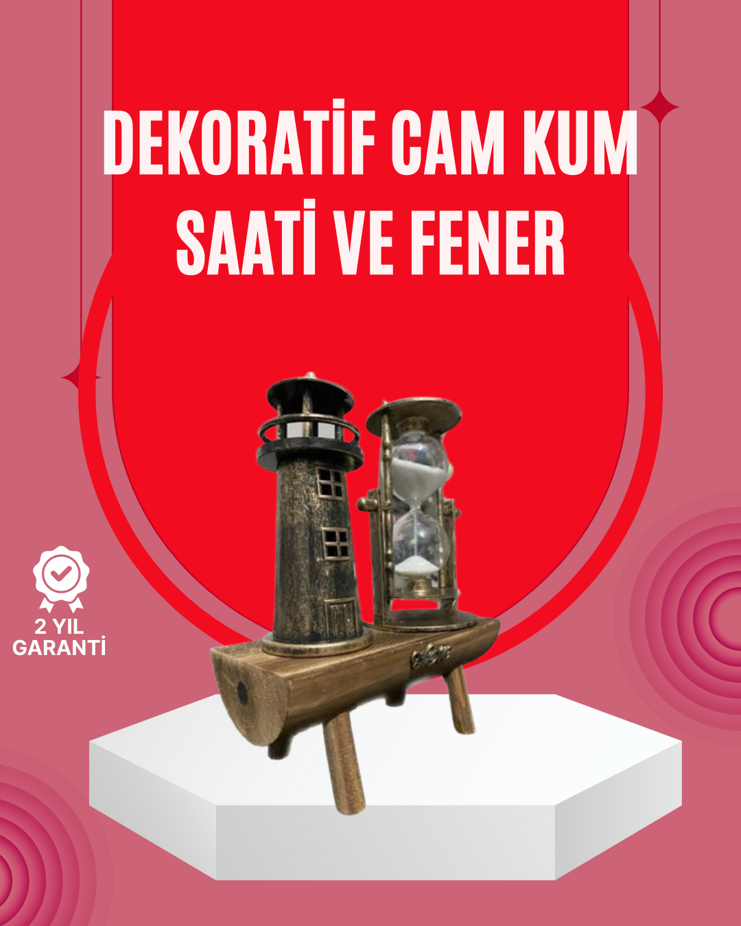 Ahşap Gövdeli Deniz Feneri Formlu Kum Saati – 15x20 cm Masa Dekoru