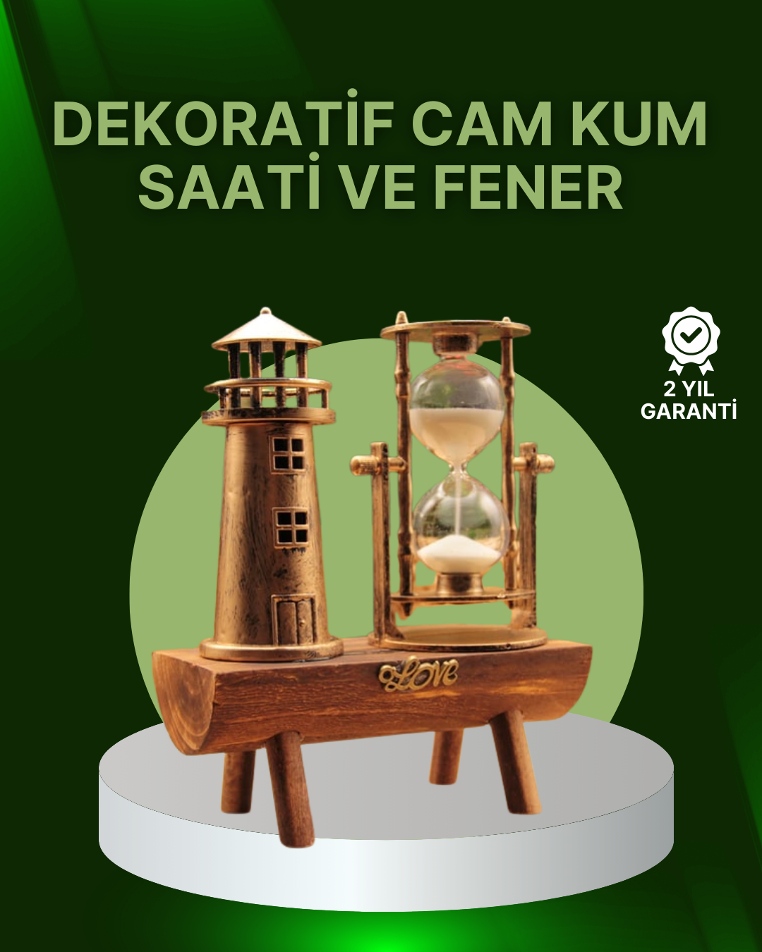 Vintage Kum Saati + Deniz Feneri Modeli – Ahşap Gövdeli Masa Üstü Dekor
