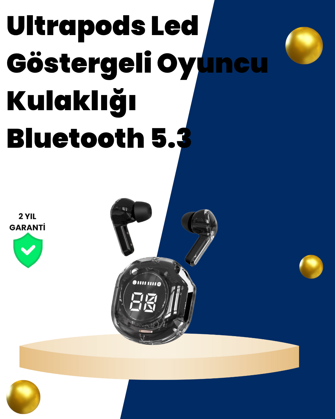 Bluetooth 5.3 Kablosuz Kulaklık 30mm Sürücü LED Ekranlı Mikrofonlu