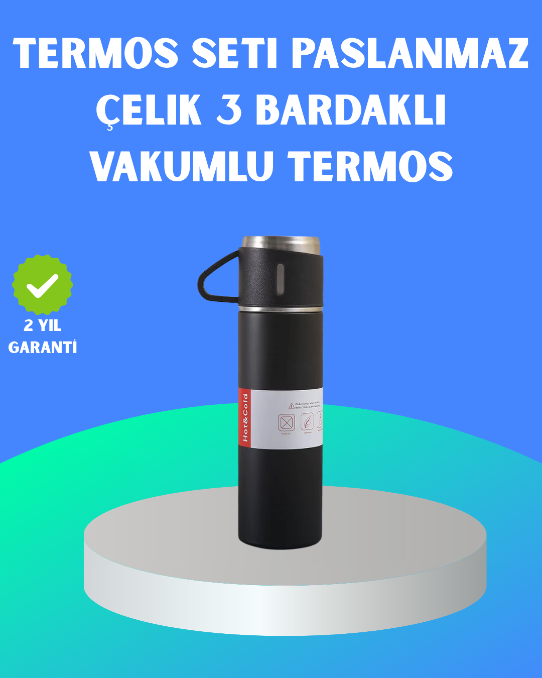 304 Çelik Termos Seti | 2 Bardaklı, 500 ml, Uzun Süre Isı Koruma