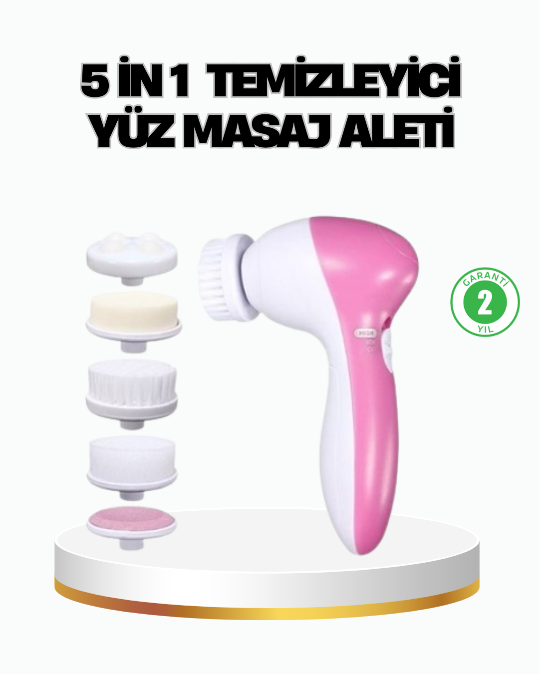5’i 1 Arada Yüz Temizleme Cihazı – Masaj, Fırça, Peeling ve Krem Uygulama Aparatlı