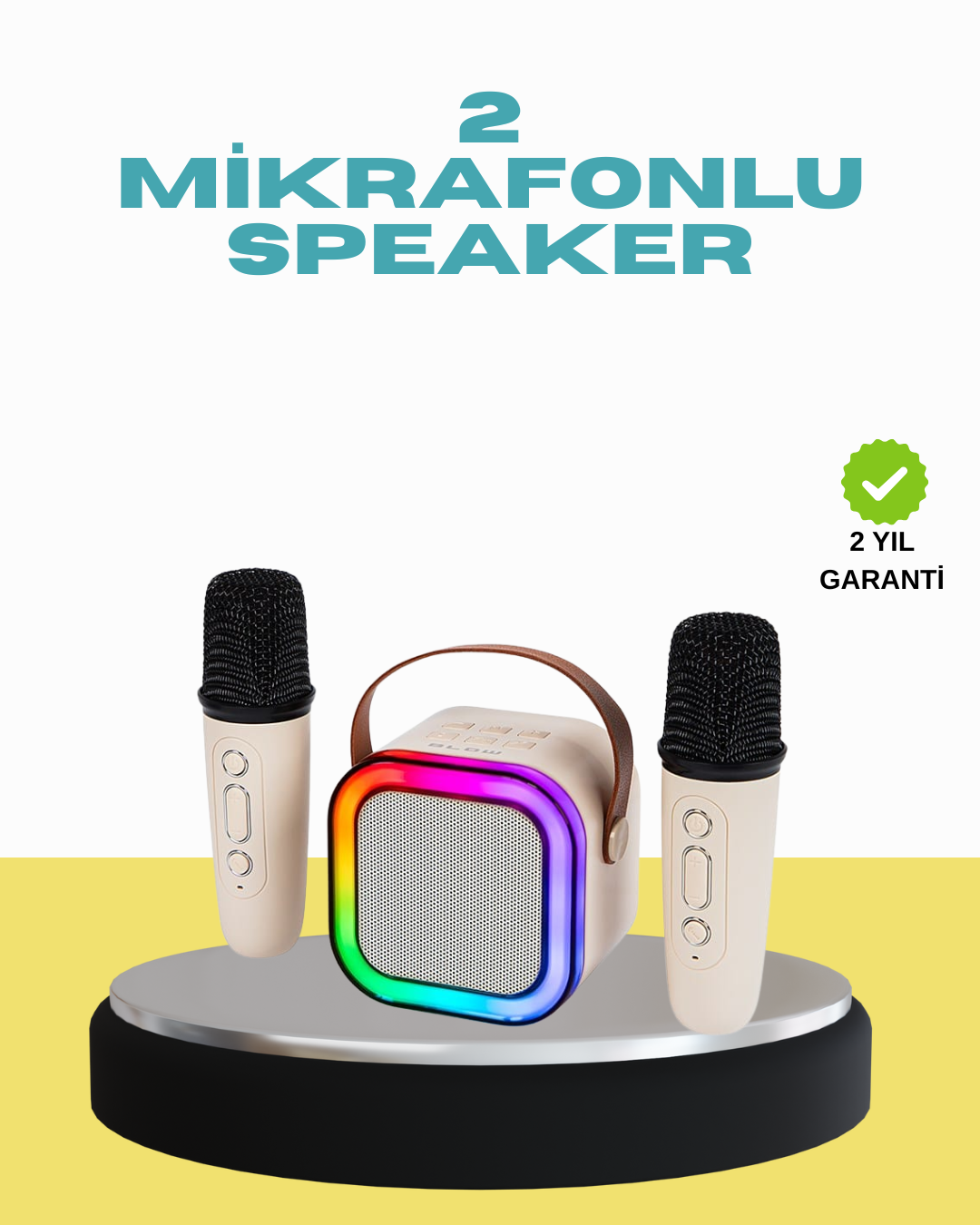 LED Işıklı Taşınabilir Karaoke Hoparlör – USB & AUX Girişli