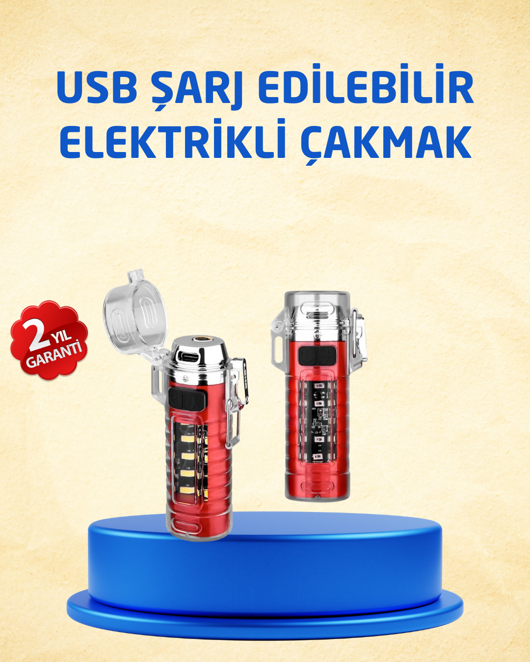 Tip C Şarjlı Dijital Ekranlı Çakmak ve El Feneri