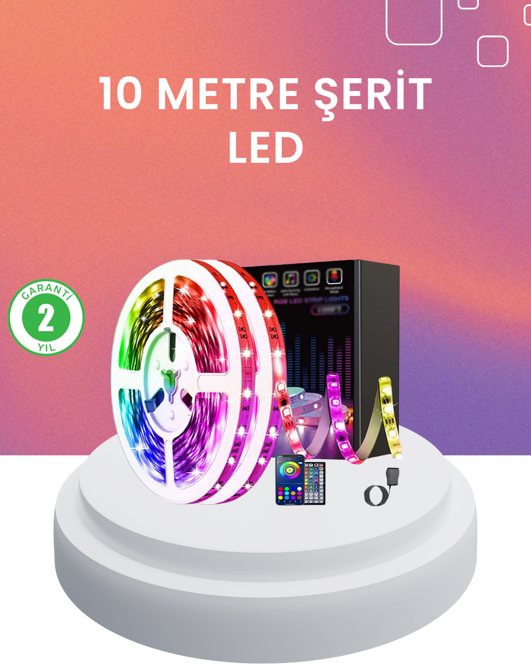 10 Metre Telefon Kontrollü Smart Şerit Led USB RGB Kumandalı