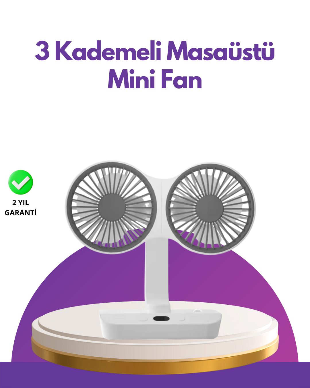 4 Kademeli Hız Ayarlı USB Şarjlı Çift Taraflı Masaüstü Vantilatör