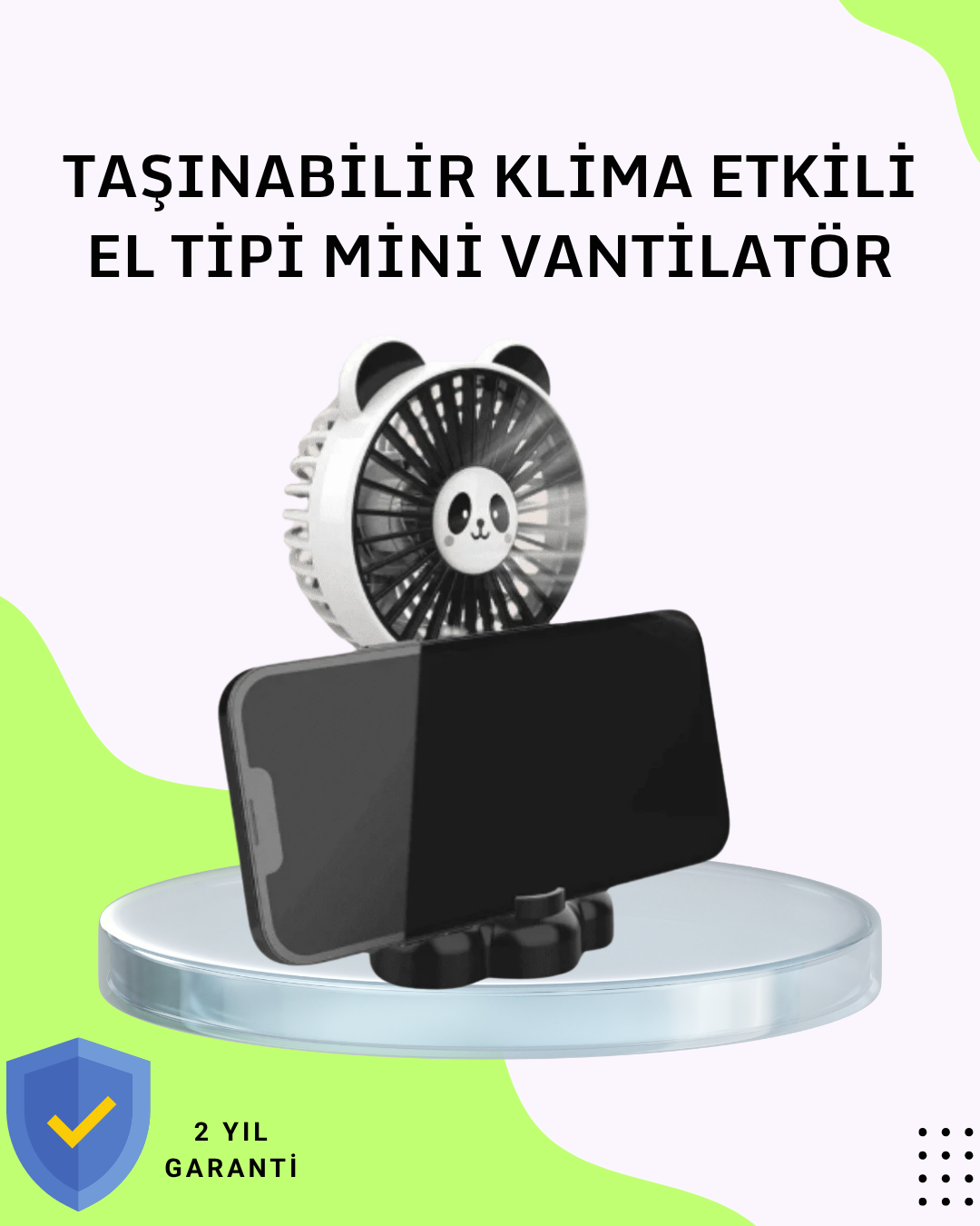 Dekoratif Panda Tasarımlı Küçük Boy Fan