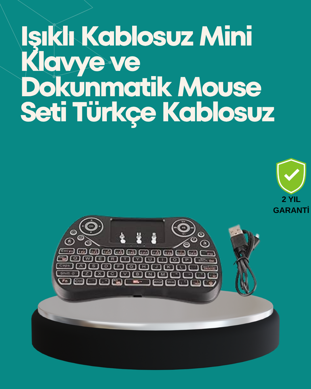 Işıklı Kablosuz Mini Klavye – 2.4 GHz, Dokunmatik Mouse...