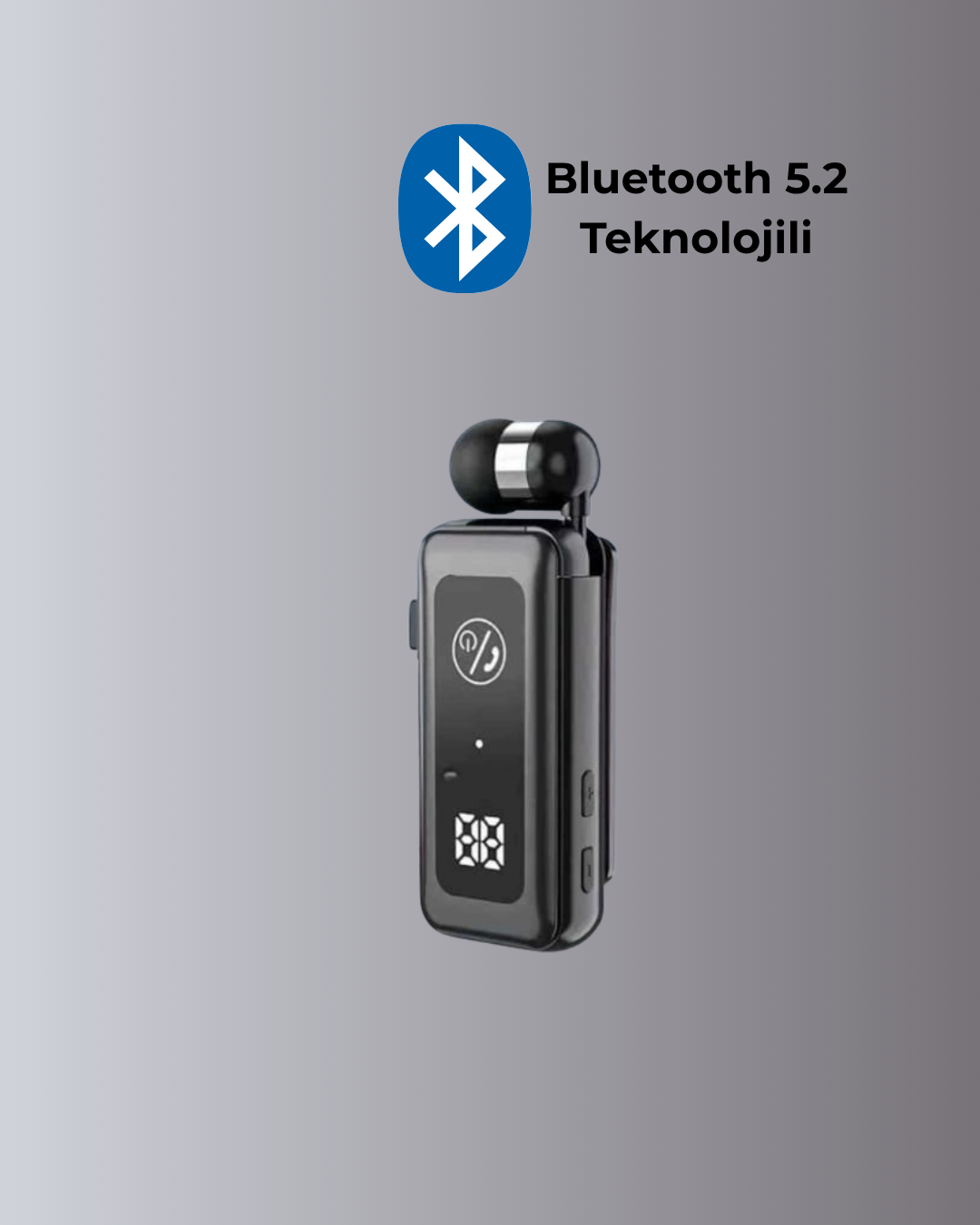 Bluetooth 5.2 Kablolu Makaralı Kulaklık | Dijital Ekran ve Titreşimli Bildirim