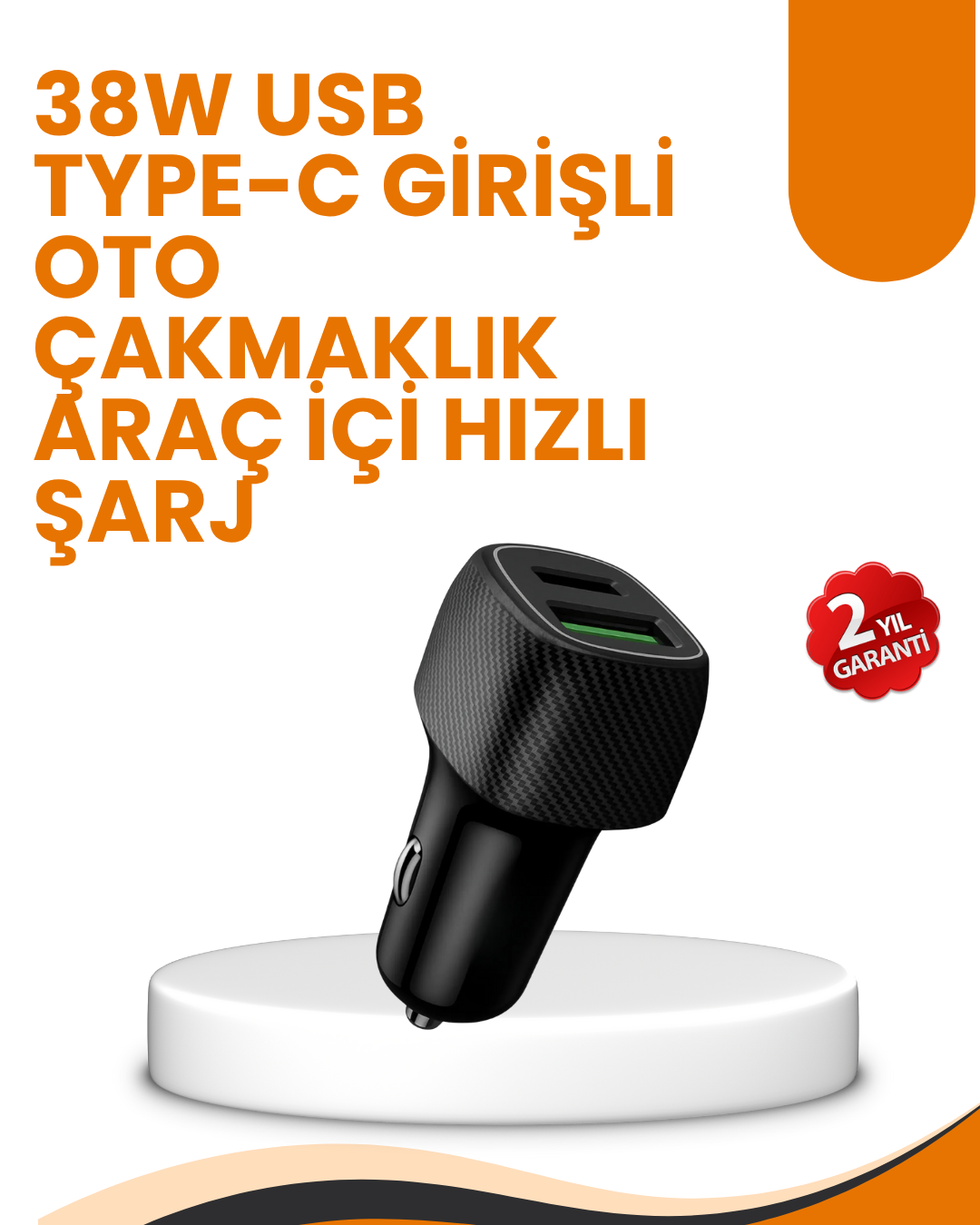 Araç Çakmak Girişli 38W Hızlı Şarj Aleti – İki Cihaz Destekli