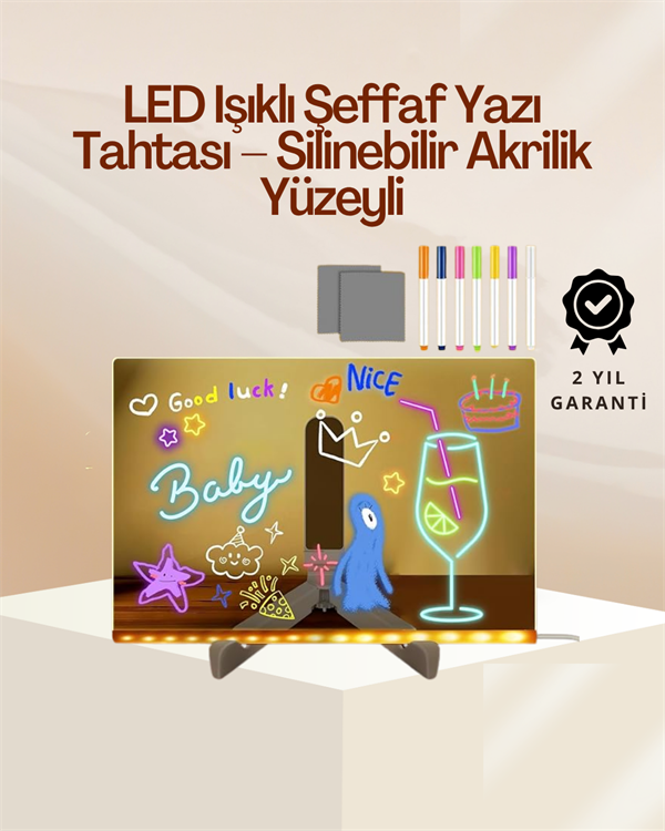 Çocuklar İçin Renkli LED Mesaj Tahtası – Neon Kalemli, ...