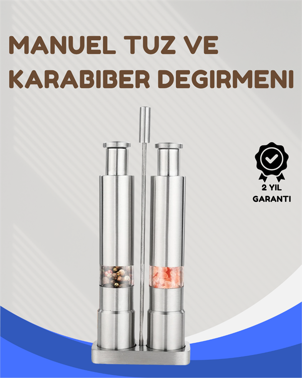 Paslanmaz Çelik Tuz ve Kararbiber Öğütücü - Şeffaf Akrilik Hazne