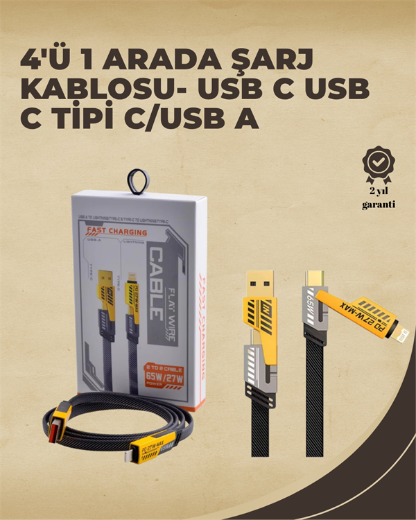 4'ü 1 Arada Metal Hızlı Veri Kablosu – 65W Güç, 27W iPhone Desteği, 480Mbps Aktarım