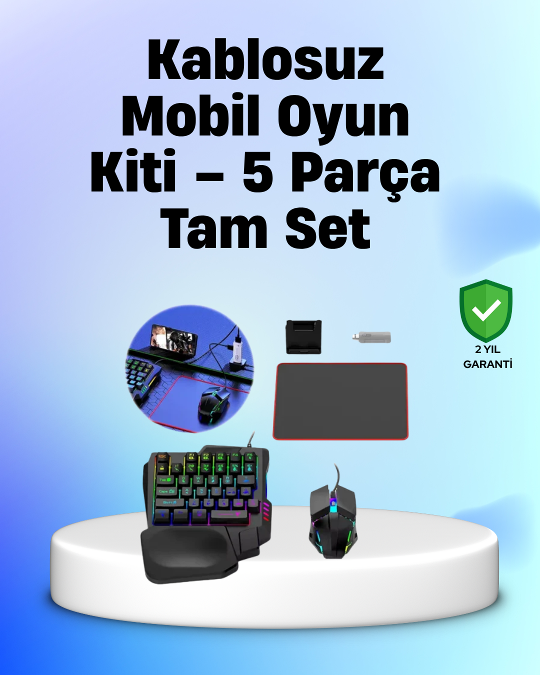 Profesyonel Mobil Oyuncular İçin RGB Klavyeli 5 Parça Oyun Kiti